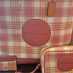 Coach Pink and Yellow Plaid Tote Collection